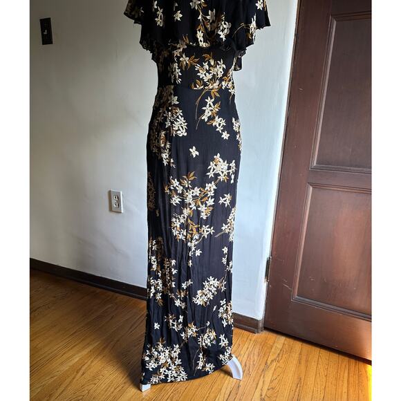 AMUSE Society | Black Floral Alana Maxi Dress Lace up Neck | Size Small - Picture 6 of 7